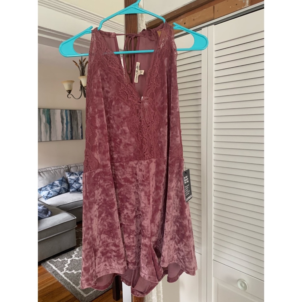 Express Velvet and Lace Pink Romper